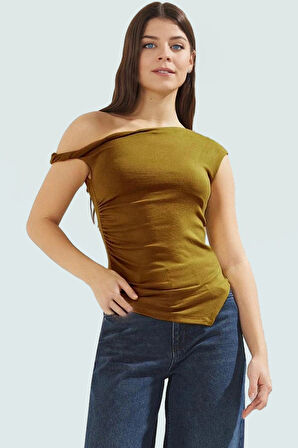 Regular Boy Kolsuz Bluz Büzgü Detaylı Fitted Asimetrik Yaka Viskoz Trend Tasarım