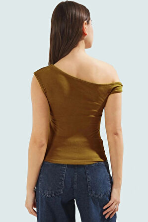 Regular Boy Kolsuz Bluz Büzgü Detaylı Fitted Asimetrik Yaka Viskoz Trend Tasarım