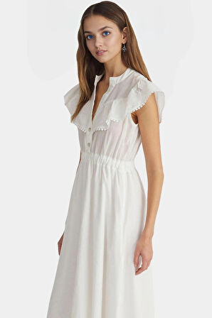 Dokuma Pamuk Maxi Elbise Astarlı Dantel Detaylı Renk Yüksek Kalite Uzun Ömürlü