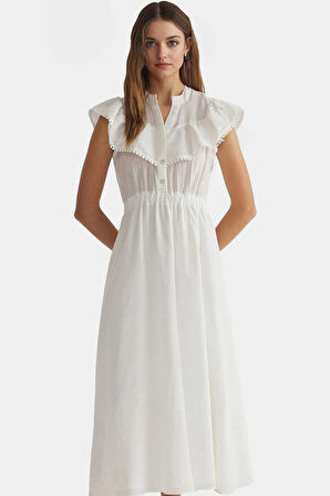 Dokuma Pamuk Maxi Elbise Astarlı Dantel Detaylı Renk Yüksek Kalite Uzun Ömürlü