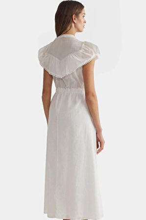 Dokuma Pamuk Maxi Elbise Astarlı Dantel Detaylı Renk Yüksek Kalite Uzun Ömürlü