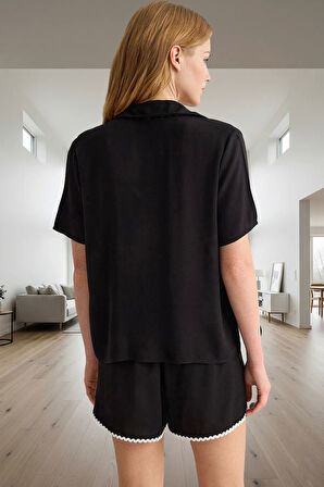 Şerit Detaylı Viskoz Pijama Takımı Yazlık Rahat Regular Kalıp Modern Stil Özenle Seçilmiş