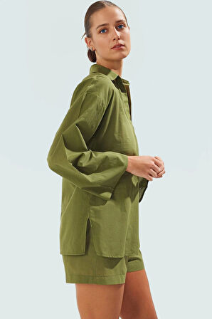 Pamuk Dokuma Leopar Desenli Oversize Yazlık Gömlek Şort Takım Plaj Kombin Mükemmel Uyum