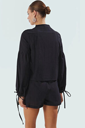 Pamuklu Oversize Bluz Şort Takım Dik Yaka Reglan Kol Yazlık Şık Görünüm Özel Tasarım