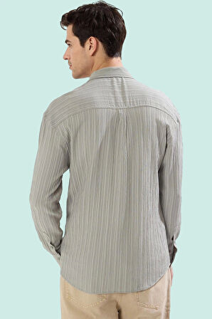 Erkek Regular Fit Gömlek Apaş Yaka Dokulu Kumaş Uzun Kollu Casual Stil Yaz Aylarının Vazgeçilmezi