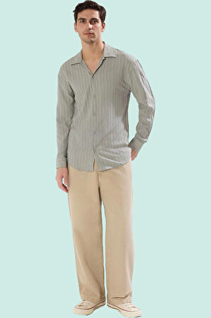 Erkek Regular Fit Gömlek Apaş Yaka Dokulu Kumaş Uzun Kollu Casual Stil Yaz Aylarının Vazgeçilmezi