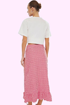 Kadın Yazlık Ekose Balık Etek Polyester Elastan Gofre Dokuma Maxi Boy Yaz Aylarının Vazgeçilmezi