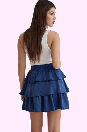 Kadın Beli Lastikli Aerobin Dokuma Mini Etek Fırfır Detaylarıyla Şık Günlük Stil Hafta Sonu