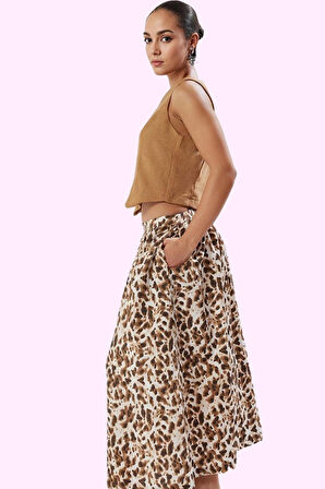 Kadın Kloş Animal Desenli Yazlık Maxi Etek Rahat Günlük Tasarım Yaz Aylarının Vazgeçilmezi