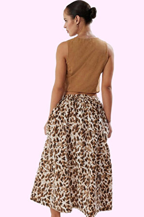 Kadın Kloş Animal Desenli Yazlık Maxi Etek Rahat Günlük Tasarım Yaz Aylarının Vazgeçilmezi