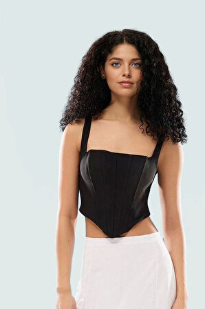 Kolsuz Crop Bluz Kare Yaka Polyester Dokuma Fitted Basic Rahat Kullanım Günlük İçin