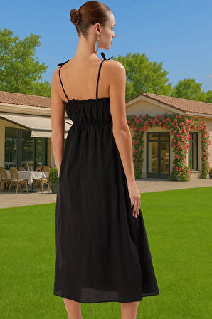 Rahat Yazlık Kadın Elbise Poplin Kumaş Midi Boy Uzun Ömürlü Şık Görünüm Seçkin Malzeme