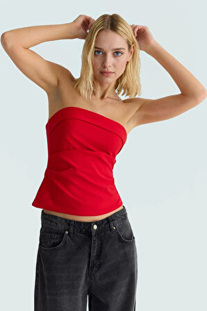 Basic Straplez Bluz %88 Polyester %12 Elastan Renk Yazlık Günlük Kullanım İçin