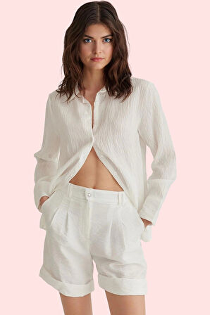 Kadın Kısa Boy Şort Aerobin Dokuma Kumaş Yüksek Bel Günlük Yaz Kombinleri Kaliteli Malzeme