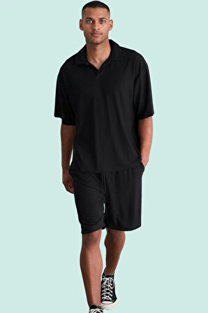 Erkek Kısa Boy Normal Bel Geniş Paça Şort Ottoman Dokuma Polyester Elastan Günlük Hafta Sonu