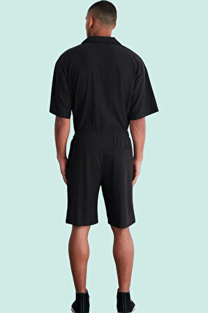 Erkek Kısa Boy Normal Bel Geniş Paça Şort Ottoman Dokuma Polyester Elastan Günlük Hafta Sonu