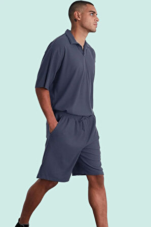 Erkek Kısa Boy Normal Bel Geniş Paça Şort Ottoman Dokuma Polyester Elastan Günlük Hafta Sonu