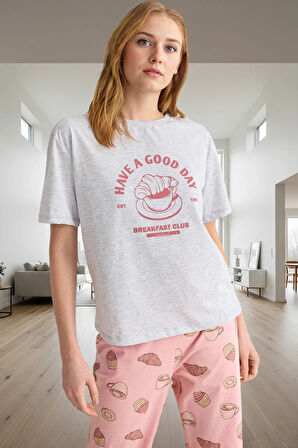 Melanj Baskılı Örme Pijama Takımı Ev Konforu İçin Özenle Seçilmiş Yüksek Kalite Şık Görünüm