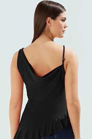 Yazlık Kolsuz Bluz Asimetrik Degaje Yaka Renk Esnek Örme Kumaş Trend Tasarım