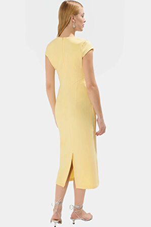 Yazlık Midi Elbise Kemerli Kare Yaka Vücudu Saran Rahat Dokuma Modern Stil Dayanıklı Malzeme