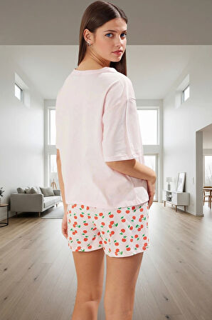 Yazlık %100 Pamuklu Homewear Pijama Takımı Şort ve Tişört Modern Stil Yüksek Kalite