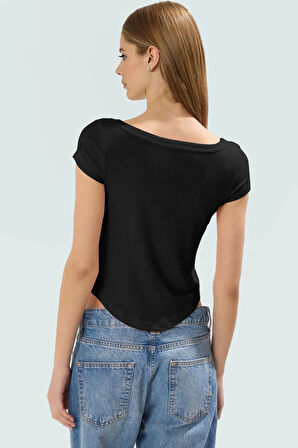 Crop Kısa Kol Bluz V Yaka Fitted Poliviskon Kaşkorse Özenle Seçilmiş Uzun Ömürlü Modern Stil