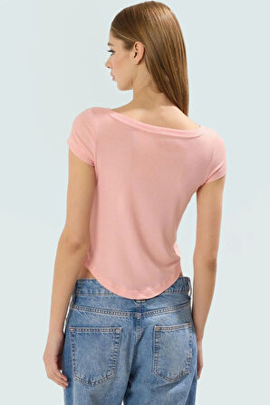 Crop Kısa Kol Bluz V Yaka Fitted Poliviskon Kaşkorse Özenle Seçilmiş Uzun Ömürlü Modern Stil
