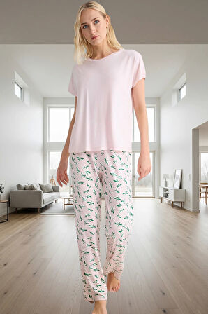 2'li Çiçekli Pijama Takımı Viskoz Süprem Konfor Günlük Kullanım İçin Modern Stil