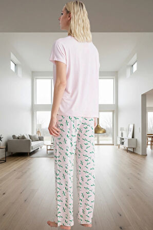 2'li Çiçekli Pijama Takımı Viskoz Süprem Konfor Günlük Kullanım İçin Modern Stil