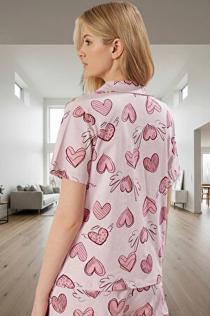 Ev Giyim Seti %100 Pamuk Kalpli Desen Boru Paça Şort Profesyonel Görünüm Uzun Ömürlü