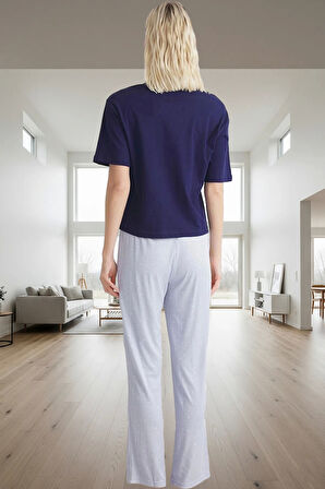 İlkbahar Sonbahar Homewear Pijama Takımı Pamuklu Cepli ve Regular Konforlu Kesim