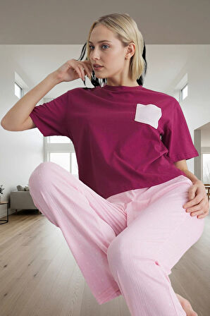 İlkbahar Sonbahar Homewear Pijama Takımı Pamuklu Cepli ve Regular Konforlu Kesim