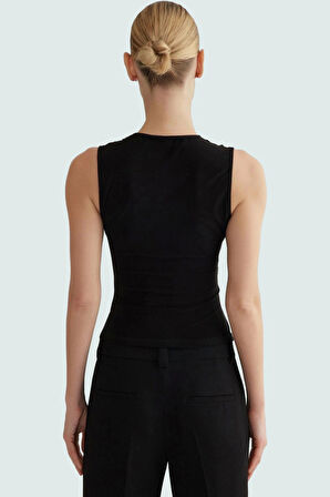 Polyester Elastan Sandy Örme Büstiyer V Yaka Fitted Yazlık Kaliteli İşçilik Konforlu Kesim