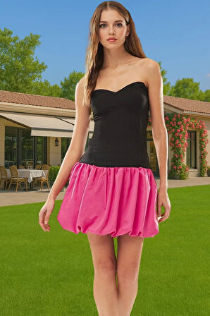 Vücuda Oturan Mini Elbise Skater Kalıp Polyester Elastan Şık Görünüm Uzun Ömürlü Dayanıklı Malzeme