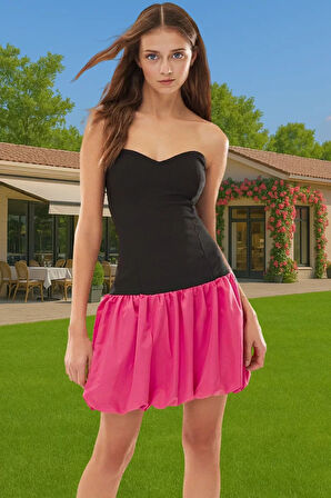 Vücuda Oturan Mini Elbise Skater Kalıp Polyester Elastan Şık Görünüm Uzun Ömürlü Dayanıklı Malzeme