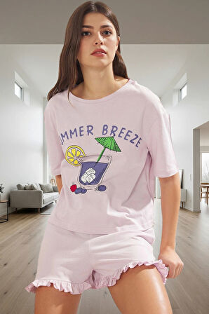 Rahat Yazlık Pijama Takımı %100 Pamuk Örme Kumaş Mükemmel Uyum Dayanıklı Malzeme Kullanım