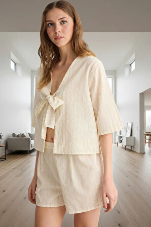 Yazlık Çizgili Pamuk Pijama Takımı Homewear Koleksiyonu Rahat Kalıp Mükemmel Uyum