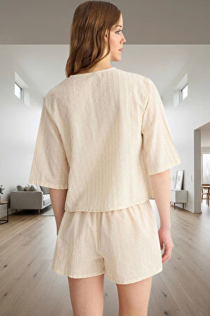 Yazlık Çizgili Pamuk Pijama Takımı Homewear Koleksiyonu Rahat Kalıp Mükemmel Uyum