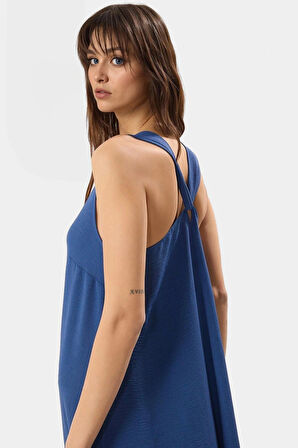 Cool & Comfort Maxi Elbise Polyester Dokuma V Yaka Düz Kesim Yazlık Uzun Ömürlü