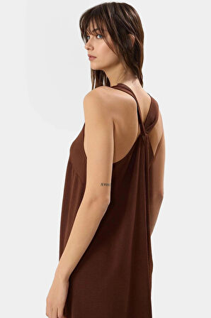 Cool & Comfort Maxi Elbise Polyester Dokuma V Yaka Düz Kesim Yazlık Uzun Ömürlü