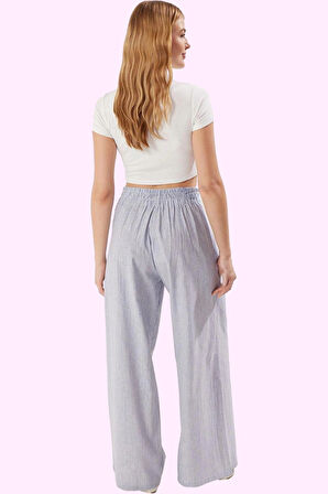 Kadın Pamuklu Keten Görünümlü Uzun Boy Palazzo Pantolon Yazlık Kombinler Dayanıklı Malzeme