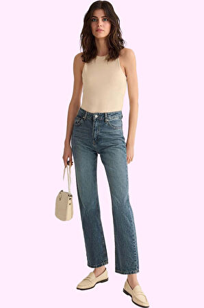 Kadın Pamuk Denim Jean Pantolon; Yüksek Bel Geniş Paça Günlük Stil Yaz Aylarının Vazgeçilmezi