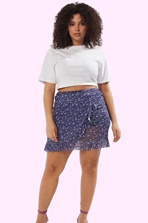 Kadın Büyük Beden Mini Örme Etek Renk Fırfırlı Günlük Kullanım Hafta Sonu Kaliteli Malzeme