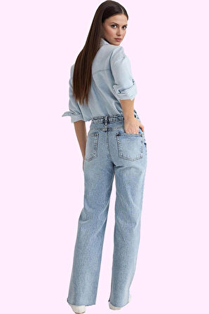 Kadın Denim Jean; Casual Wide Leg Pamuk Normal Bel Uzun Boy Günlük Kullanım Modern Tasarım