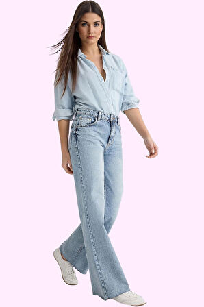 Kadın Denim Jean; Casual Wide Leg Pamuk Normal Bel Uzun Boy Günlük Kullanım Modern Tasarım