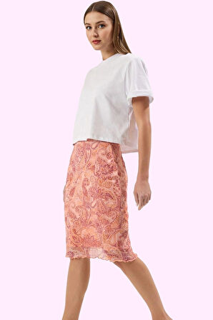 Kadın Astarlı Örme Midi Etek Renk Galaksi Desenli Yazlık Günlük Kullanım Dayanıklı Malzeme