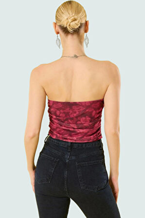 Fitted Halter Yaka Tül Bluz Crop Polyester Yazlık Dayanıklı Malzeme Özel Tasarım