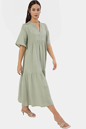 Rahat ve Şık Müslin Elbise Midi Boy Geniş Kesim %Pamuk Kullanım