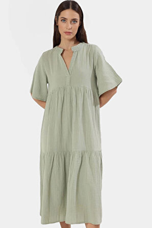 Rahat ve Şık Müslin Elbise Midi Boy Geniş Kesim %Pamuk Kullanım