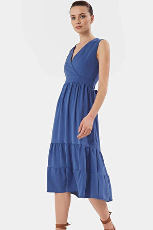 Şık ve Konforlu Aerobin Dokuma Midi Elbise V Yaka Belden Modern Stil Özenle Seçilmiş